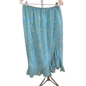 Vtg Blue Paisley Ruffled Prairie Style Boho Elastic Waist Worthington Skirt Sz10